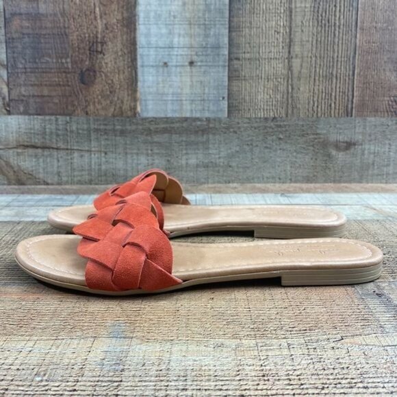 Mila Paoli Braided Suede Leather Flat Sandals Coral Orange Womens 9.5 US - Picture 6 of 12